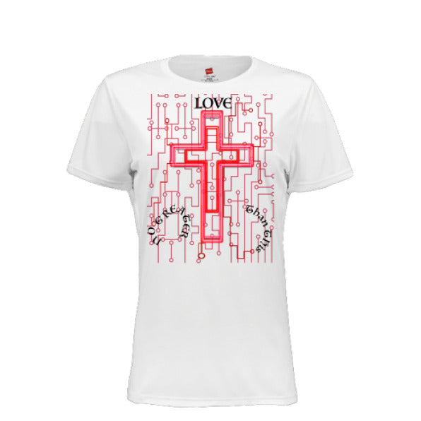 White T-shirt with circuit cross